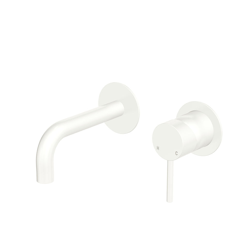 Kaya Basin/Bath Wall Mixer Set, Round Plates, 130mm Outlet - Matte White