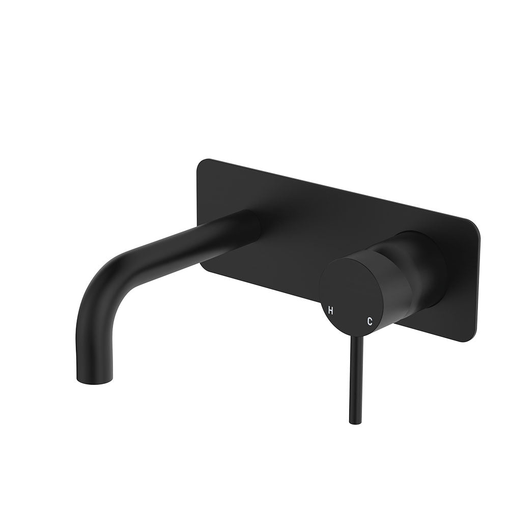 Kaya Basin/Bath Wall Mixer Set, Rectangular Plates, 130mm Outlet - Matte Black