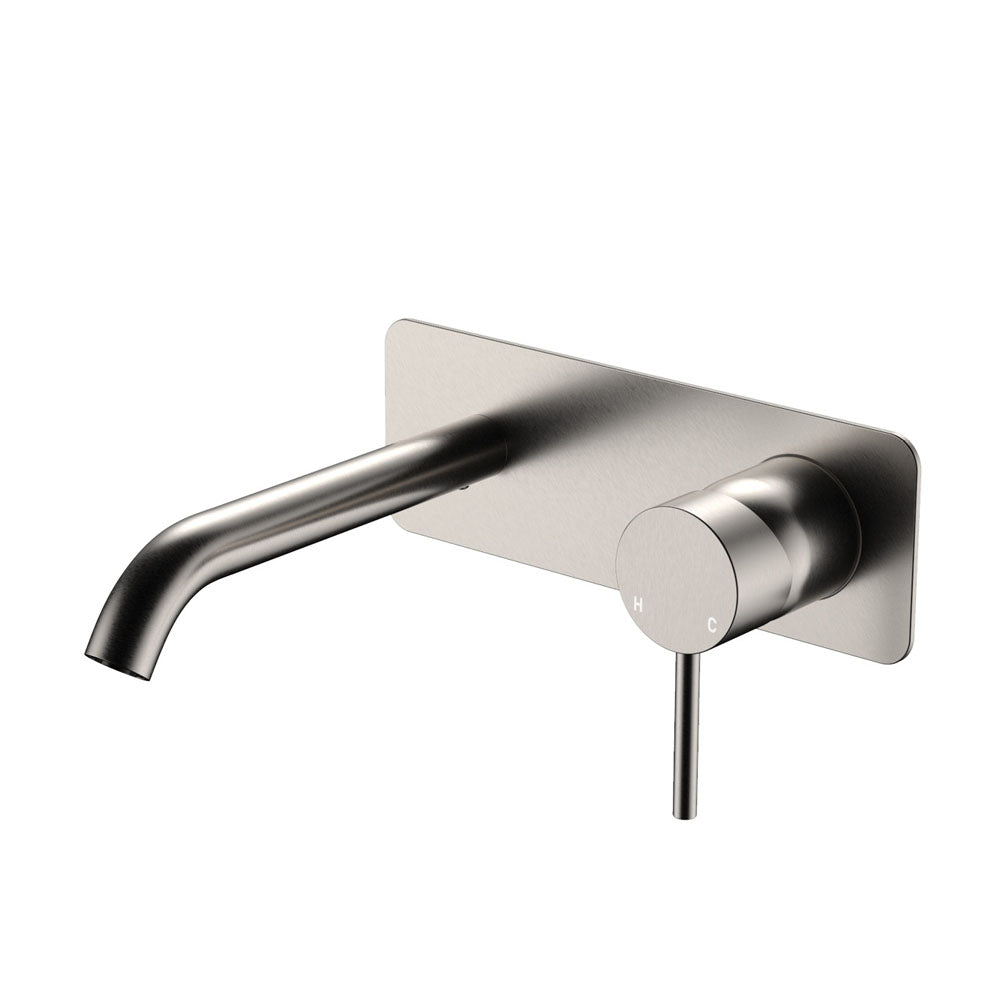 Kaya Basin/Bath Wall Mixer Set, Rectangular Plate, 160mm Outlet - Brushed Nickel