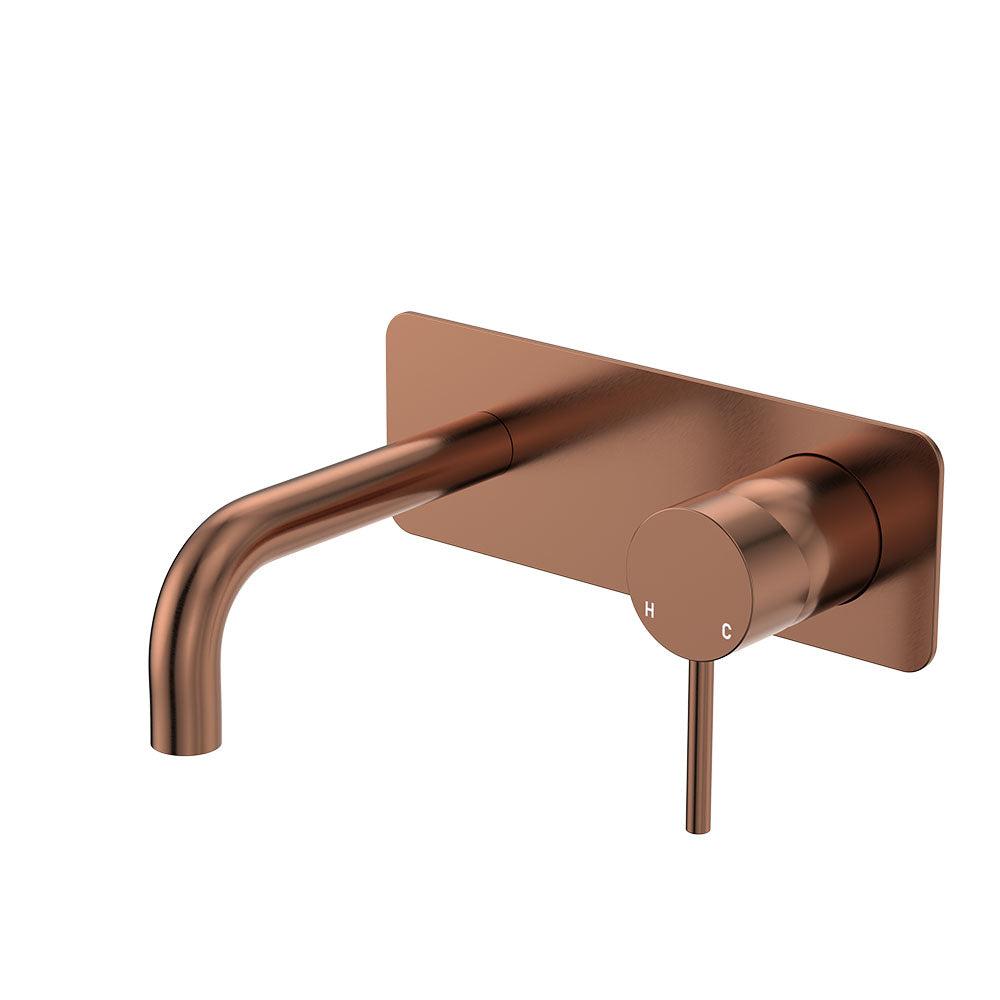 Kaya Basin/Bath Wall Mixer Set, Rectangular Plates, 130mm Outlet - Brushed Copper