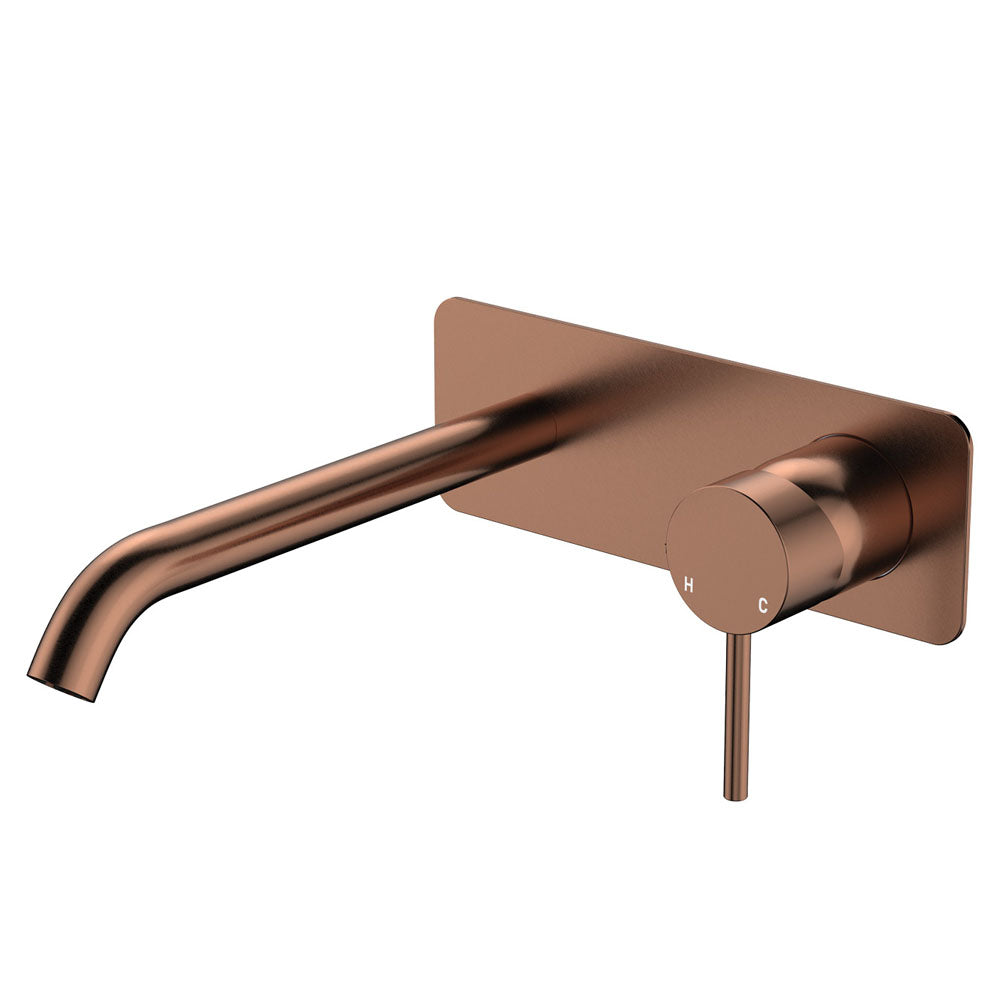 Kaya Basin/Bath Wall Mixer Set, Rectangular Plate, 200mm Outlet - Brushed Copper