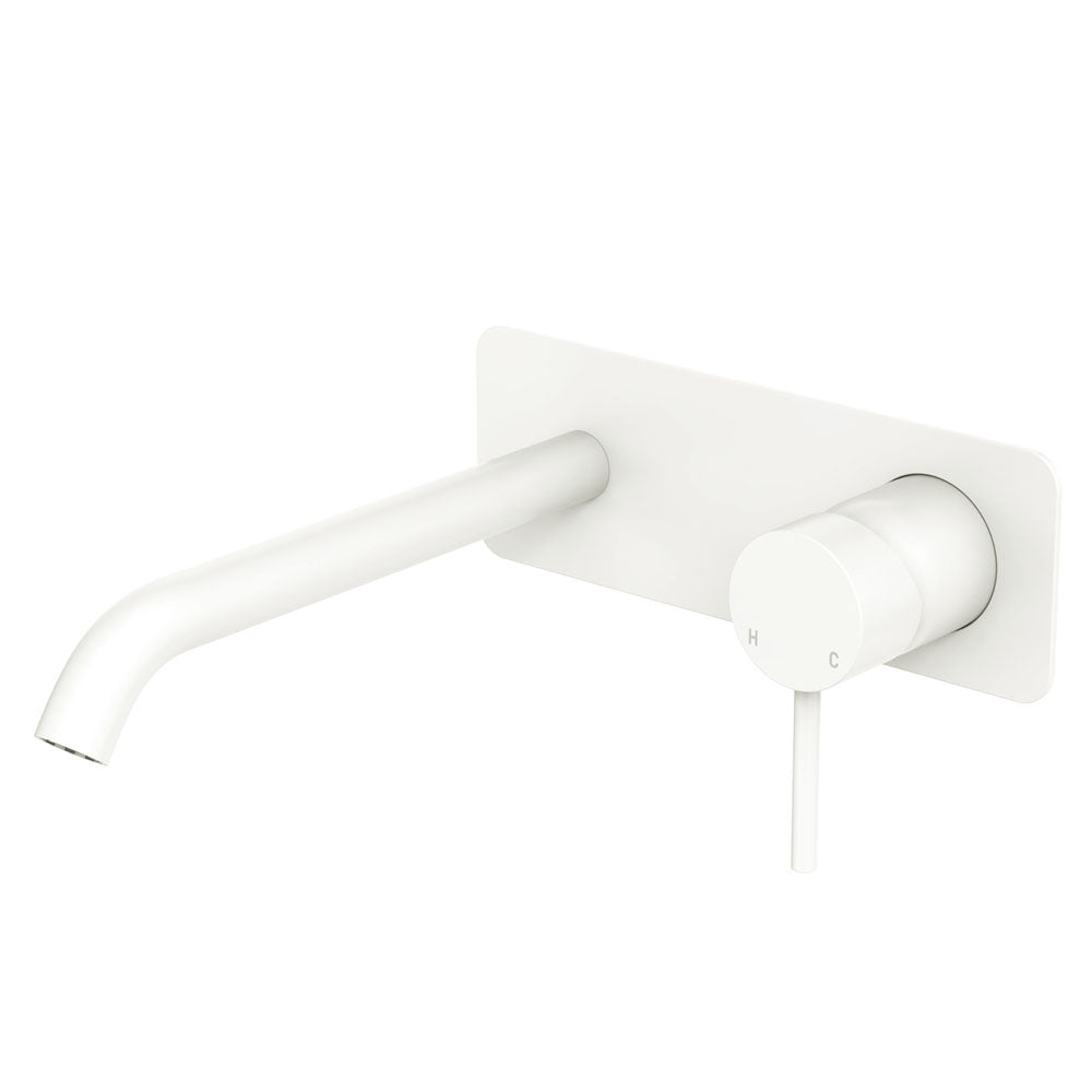 Kaya Basin/Bath Wall Mixer Set, Rectangular Plate, 200mm Outlet - Matte White