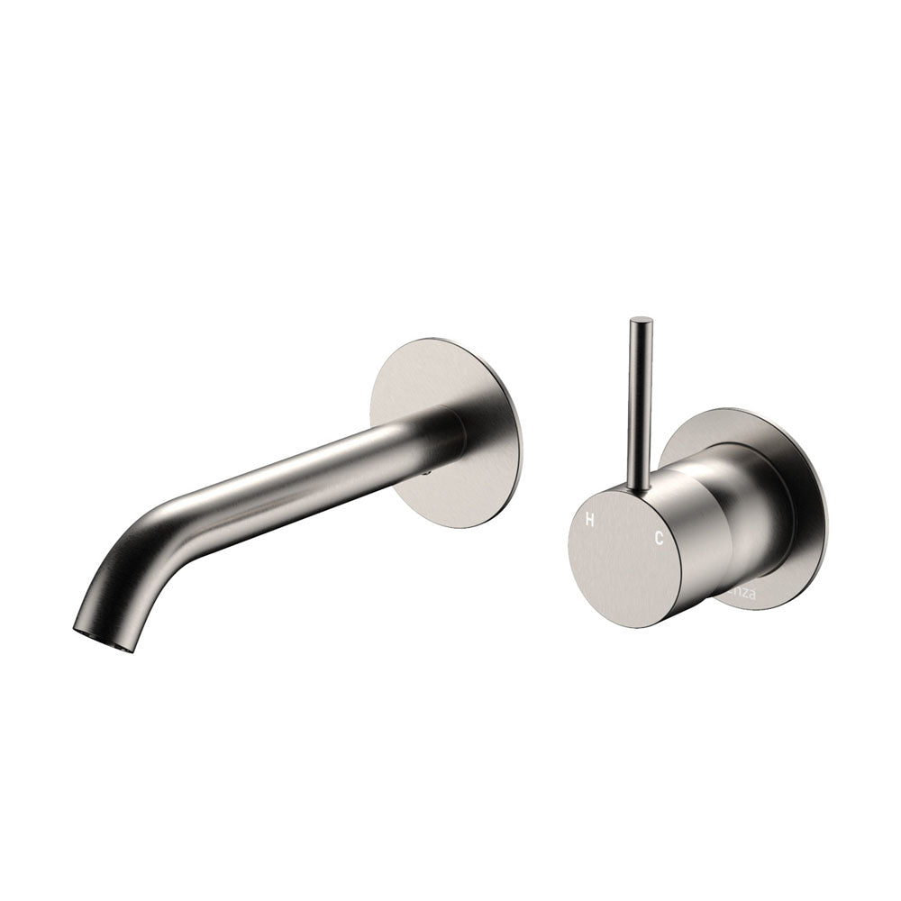 Kaya Up Basin/Bath Wall Mixer Set, Round Plates, 160mm Outlet - Brushed Nickel