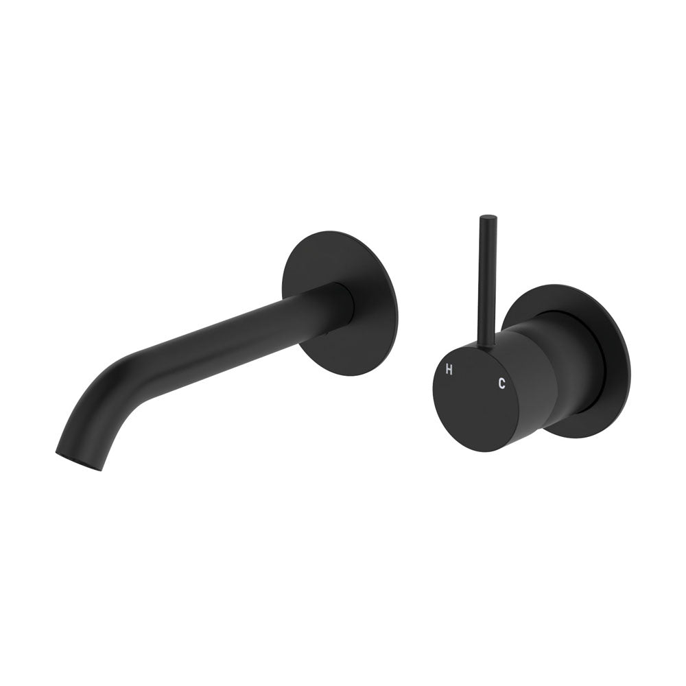 Kaya Up Basin/Bath Wall Mixer Set, Round Plates, 160mm Outlet - Matte Black