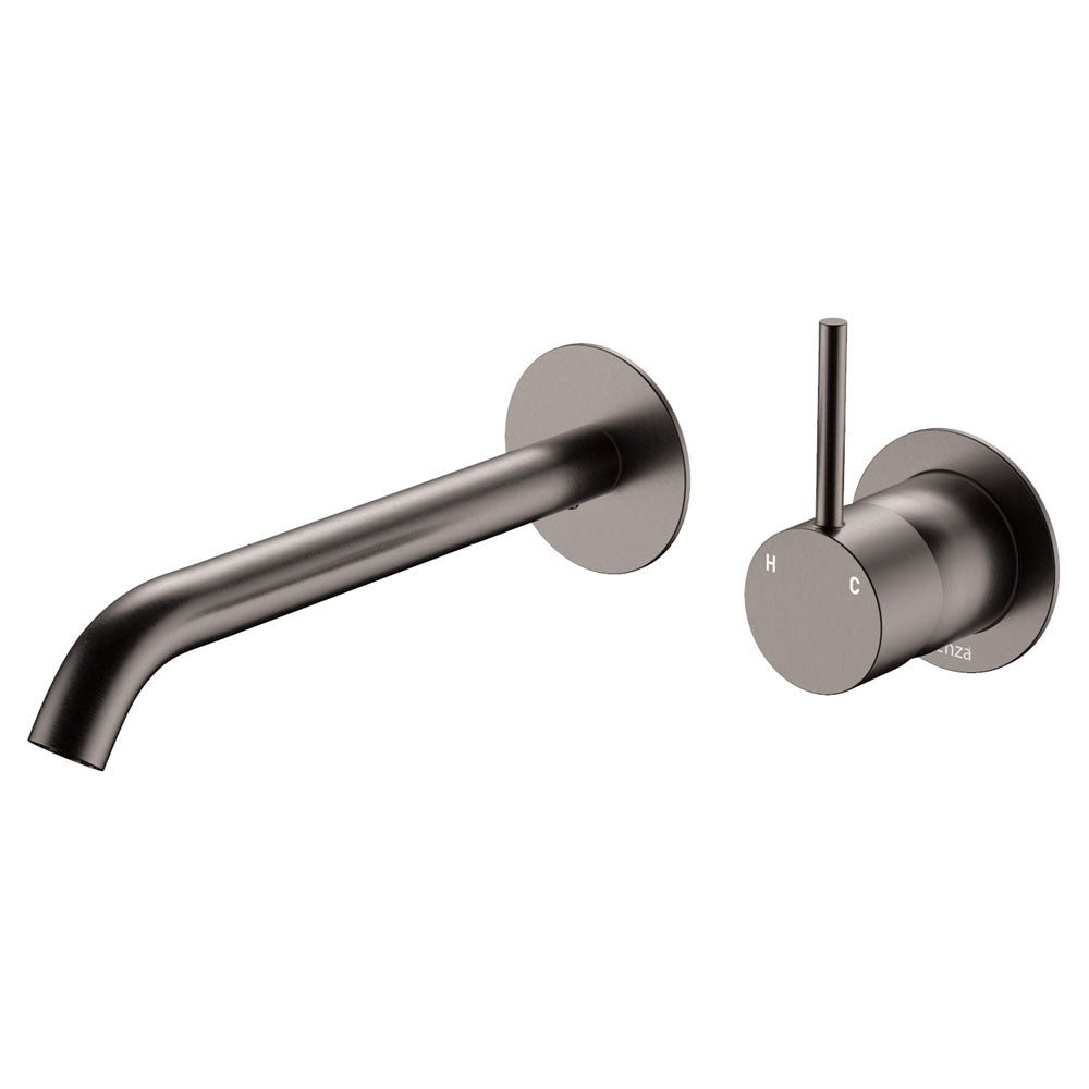 Kaya Up Basin/Bath Wall Mixer Set, Round Plates, 200mm Outlet - Gun Metal