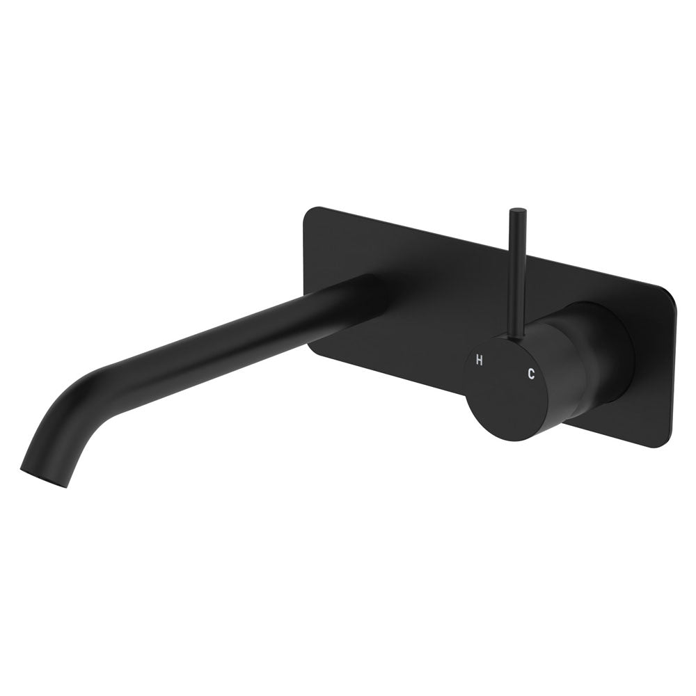 Kaya Up Basin/Bath Wall Mixer Set, Rectangular Plate, 200mm Outlet - Matte Black