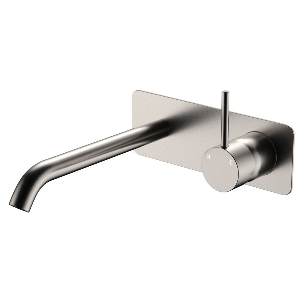 Kaya Up Basin/Bath Wall Mixer Set, Rectangular Plate, 200mm Outlet - Brushed Nickel