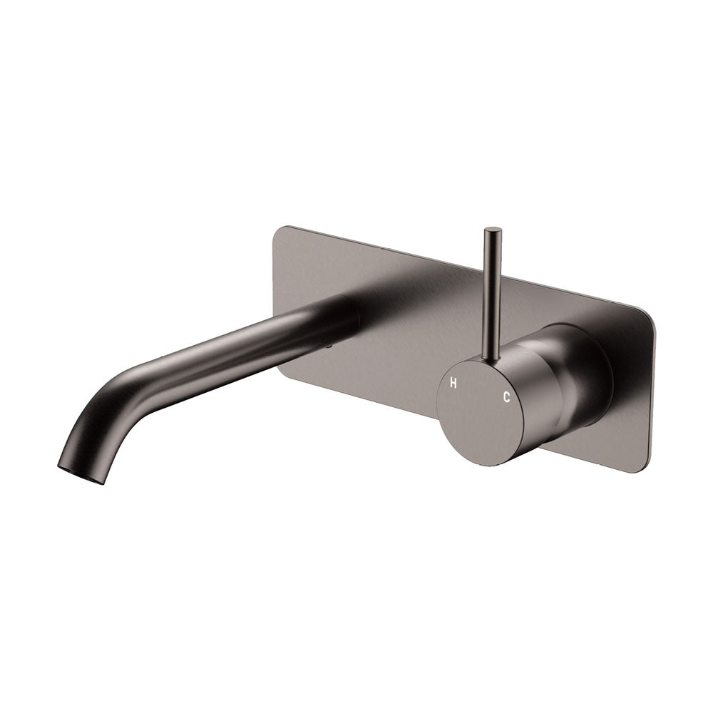 Kaya Up Basin/Bath Wall Mixer Set, Rectangular Plate, 160mm Outlet - Gun Metal