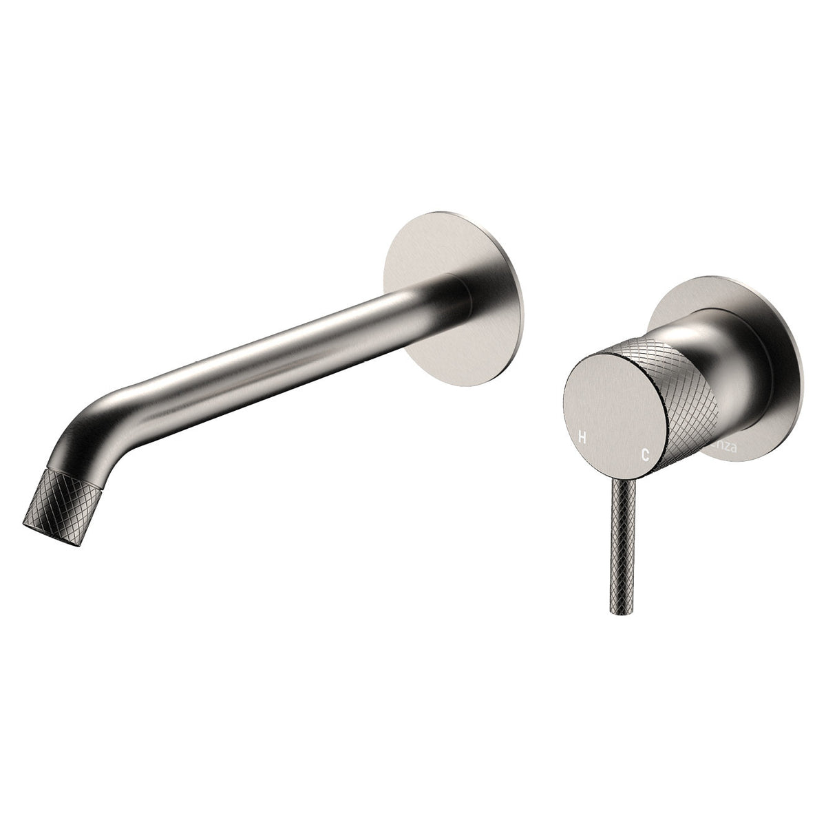 Axle Wall Basin/Bath Mixer Set, Round Plates, 200mm Outlet - Brushed Nickel
