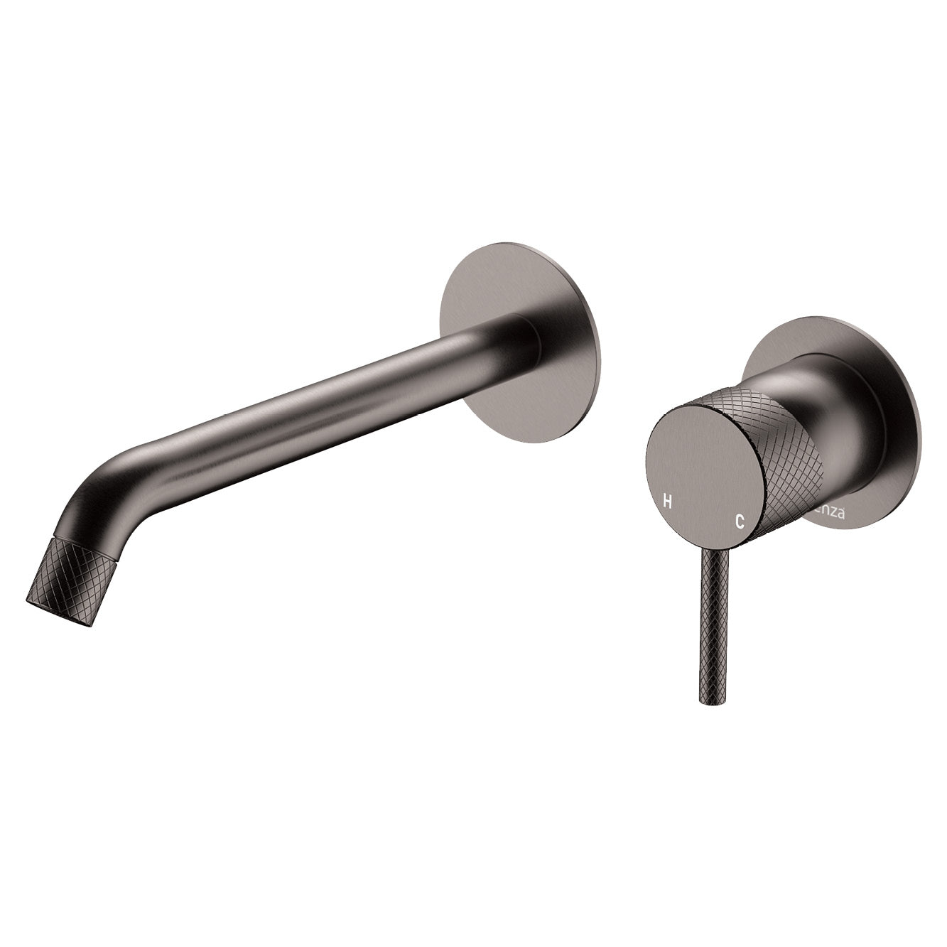 Axle Wall Basin/Bath Mixer Set, Round Plates, 200mm Outlet - Gun Metal