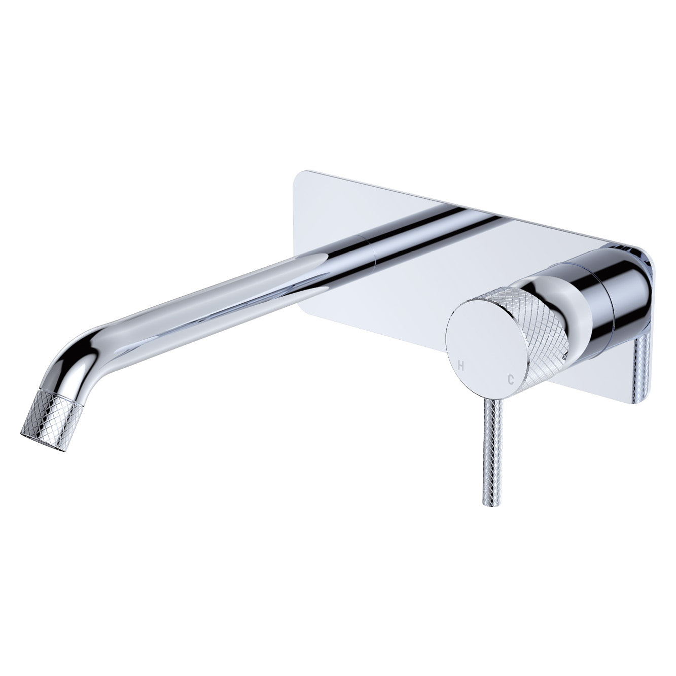 Axle Wall Basin/Bath Mixer Set, Rectangular Plate, 200mm Outlet - Chrome