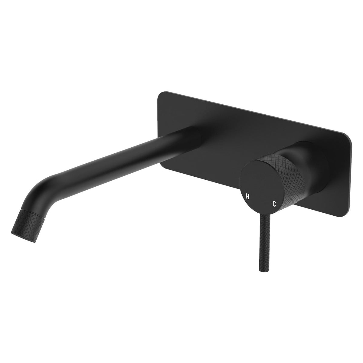 Axle Wall Basin/Bath Mixer Set, Rectangular Plate, 200mm Outlet - Matte Black