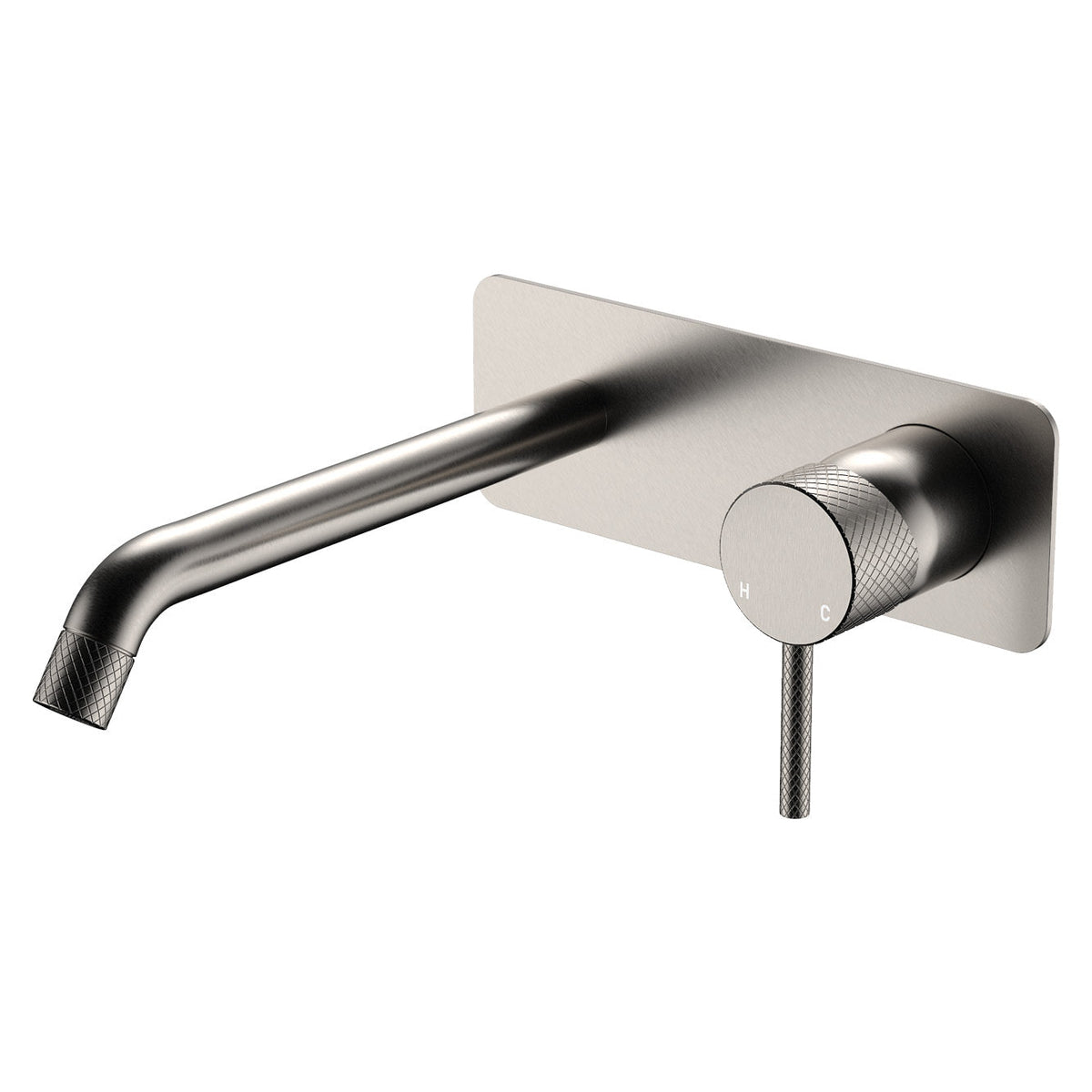 Axle Wall Basin/Bath Mixer Set, Rectangular Plate, 200mm Outlet - Brushed Nickel