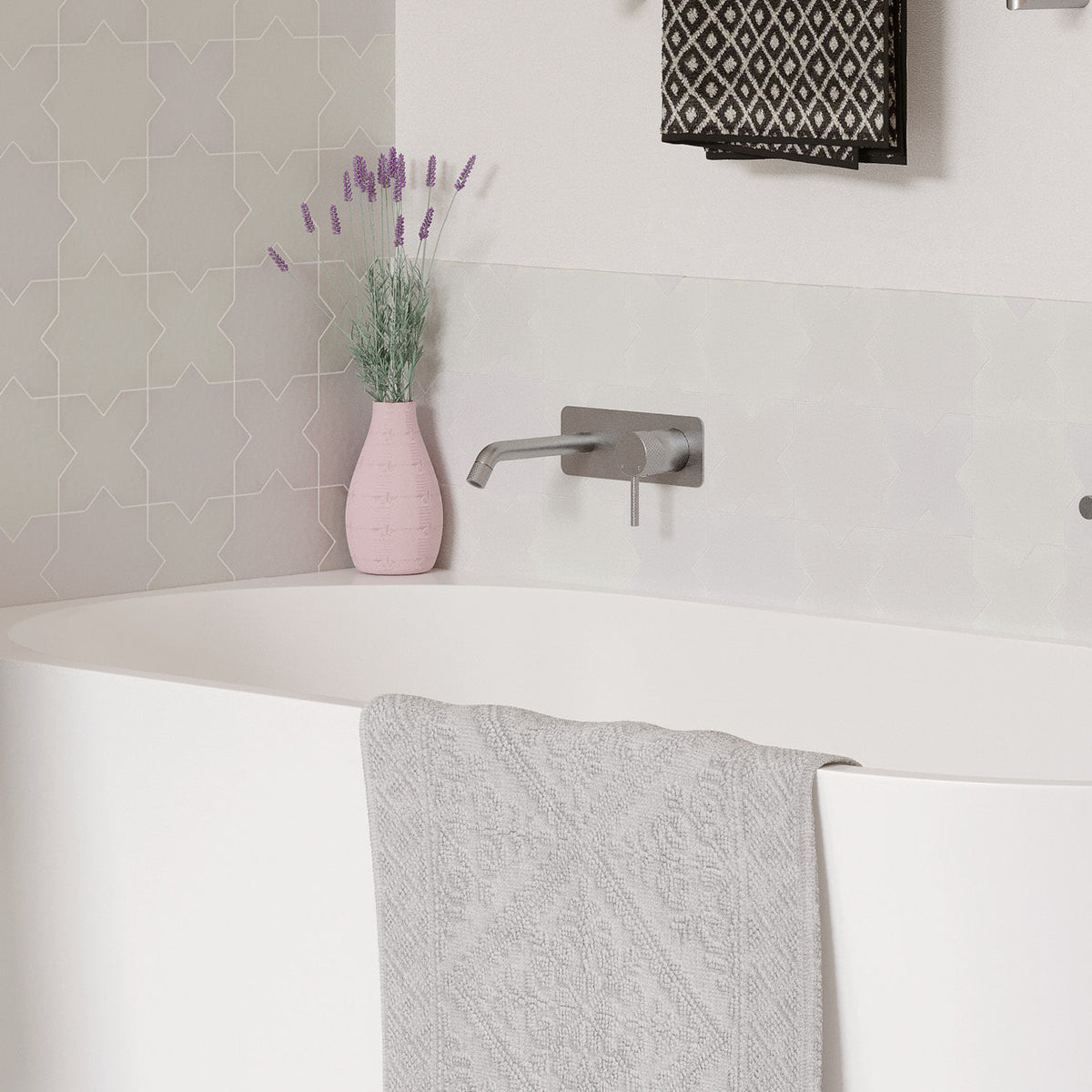 Axle Wall Basin/Bath Mixer Set, Rectangular Plate, 200mm Outlet