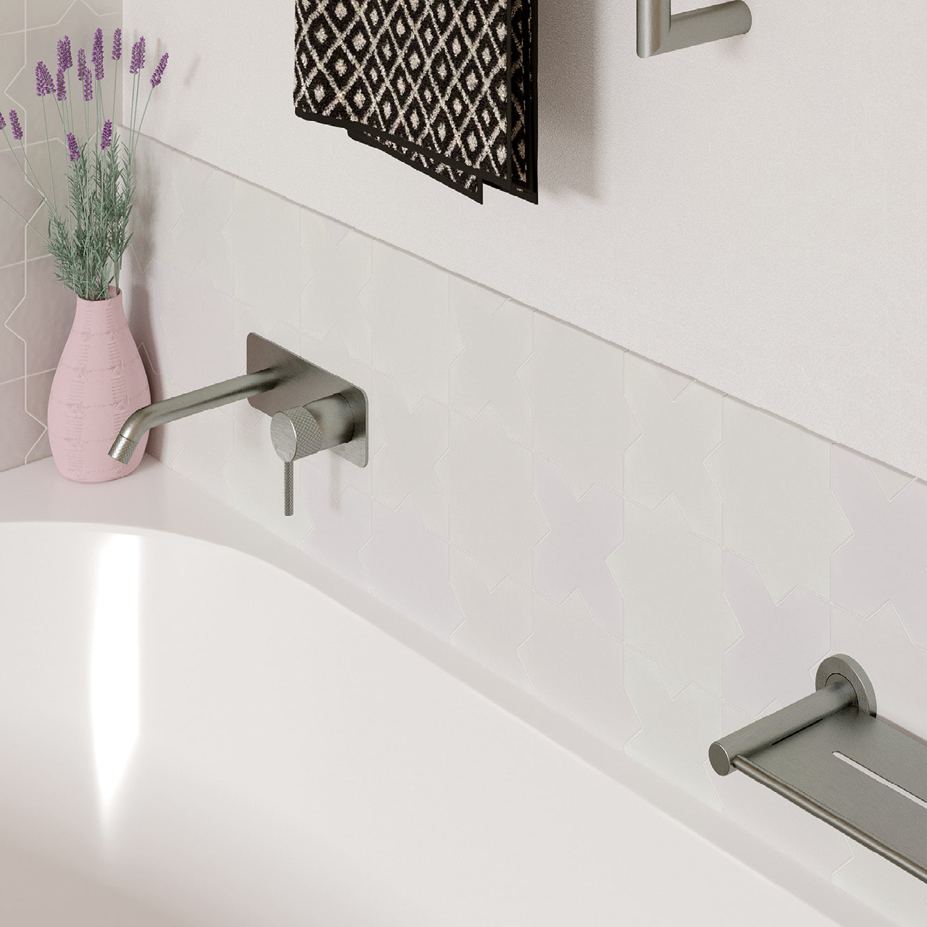 Axle Wall Basin/Bath Mixer Set, Rectangular Plate, 200mm Outlet