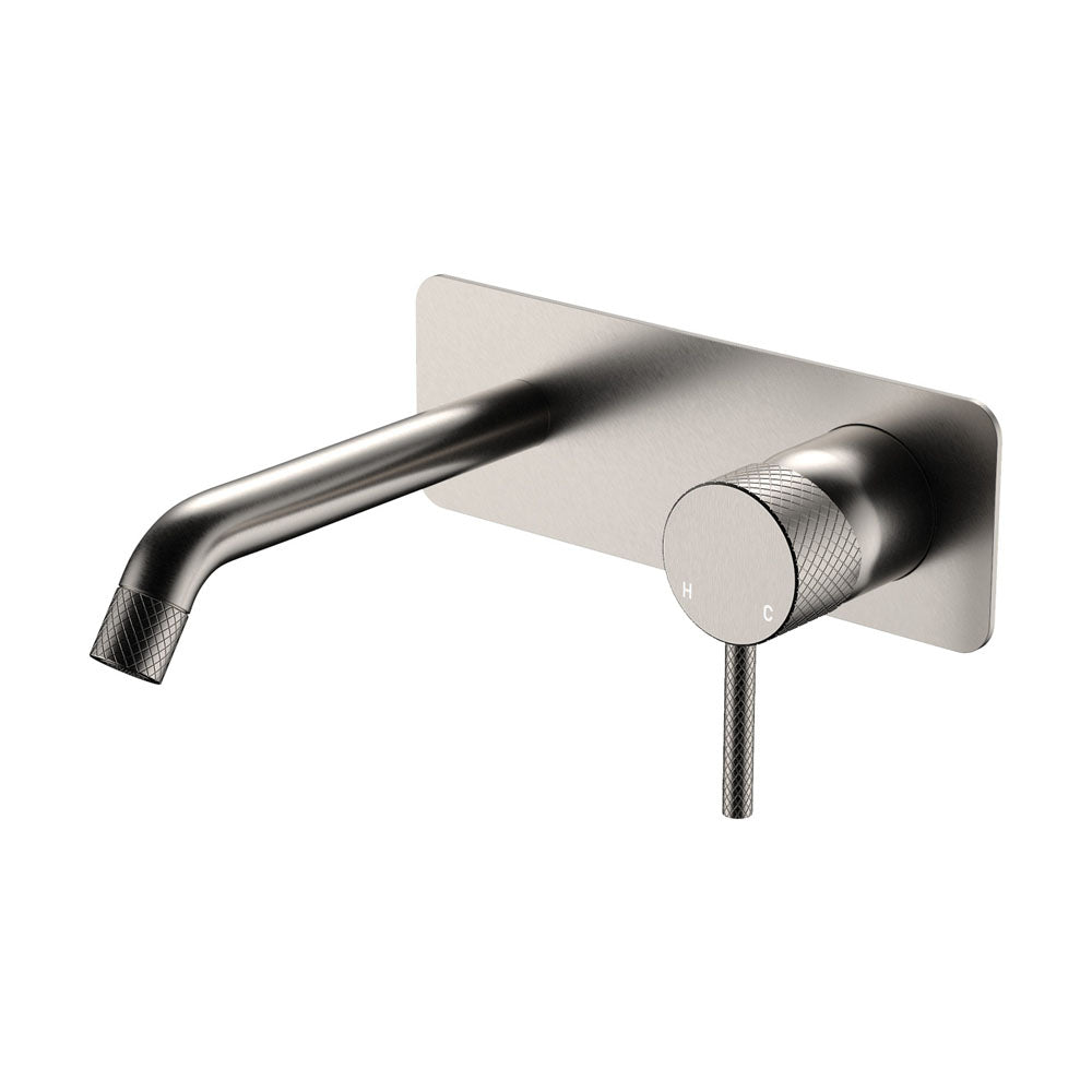 Axle Wall Basin/Bath Mixer Set, Rectangular Plate, 160mm Outlet - Brushed Nickel