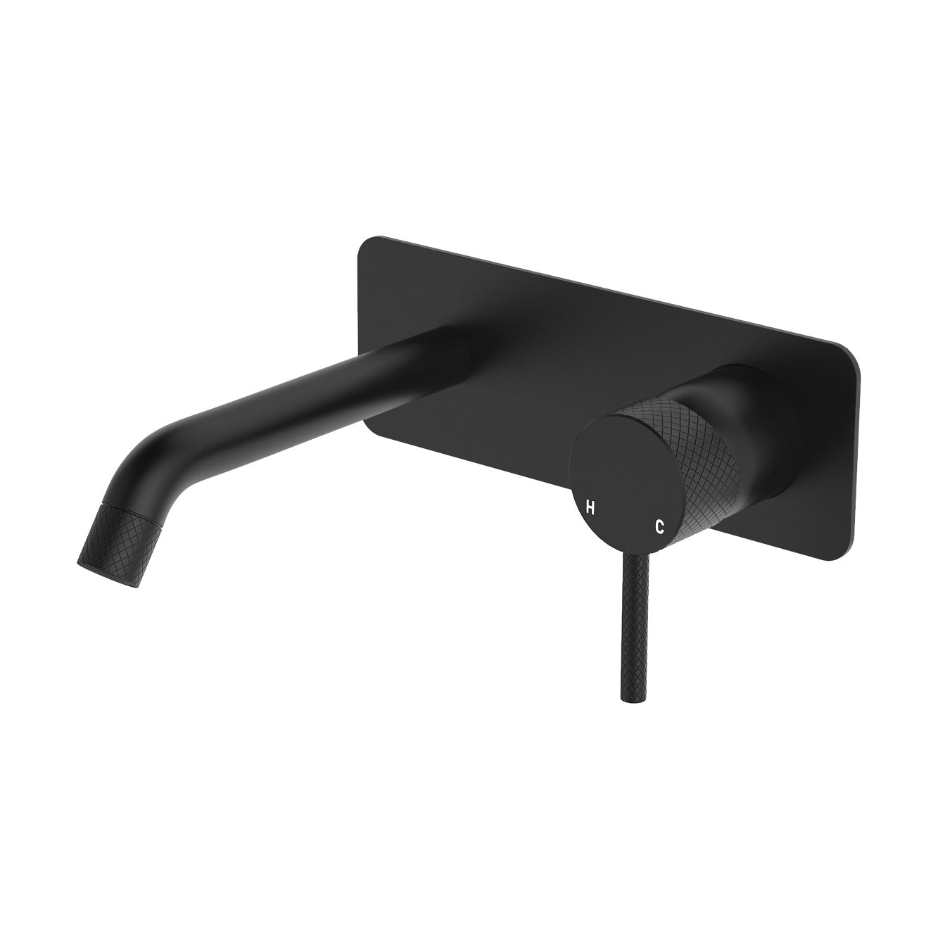 Axle Wall Basin/Bath Mixer Set, Rectangular Plate, 160mm Outlet - Matte Black