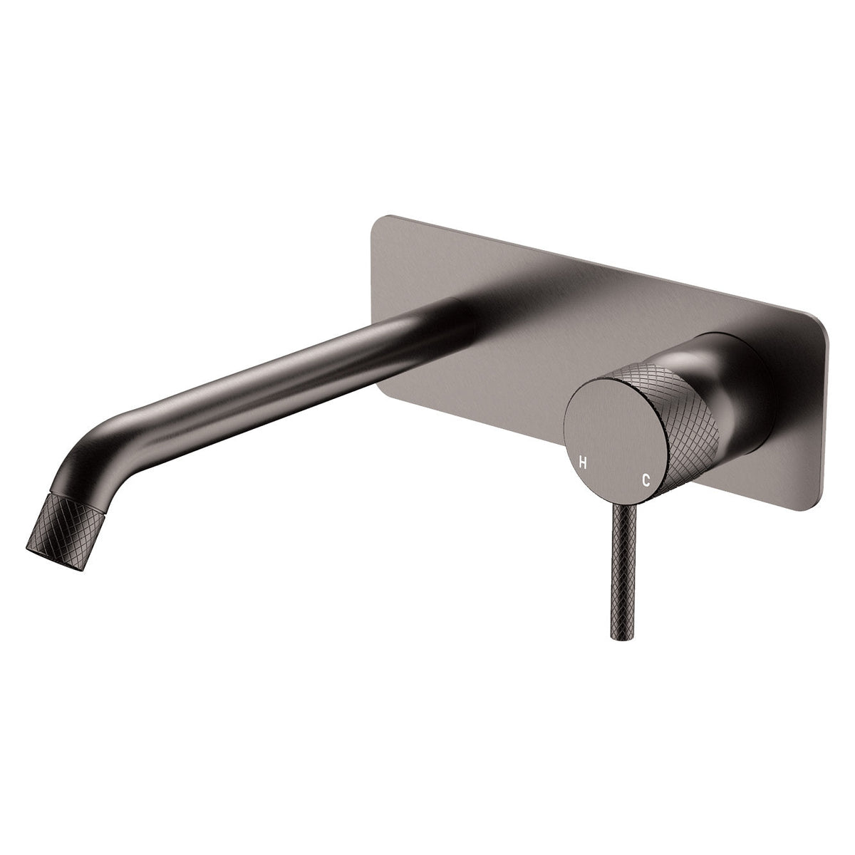 Axle Wall Basin/Bath Mixer Set, Rectangular Plate, 200mm Outlet - Gun Metal