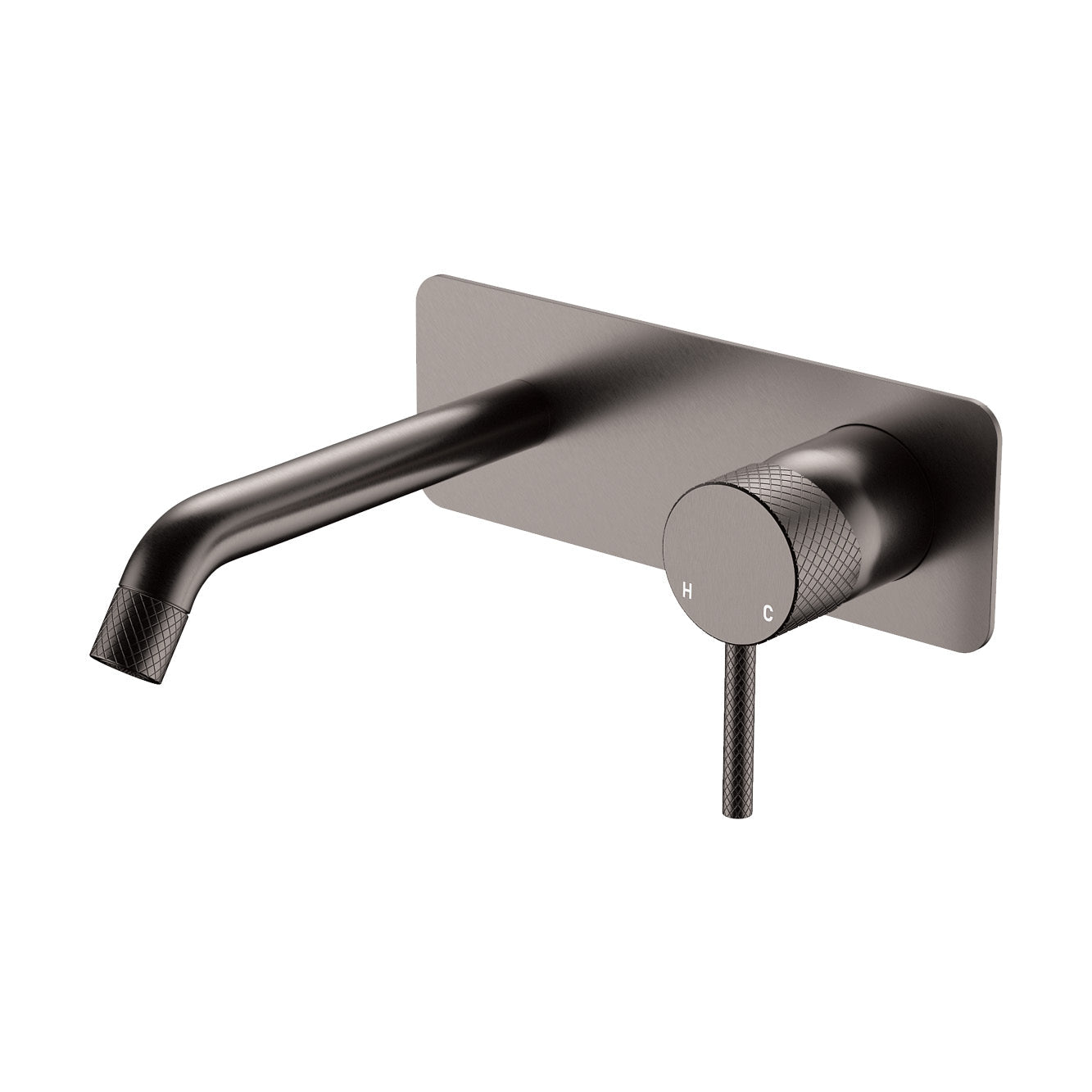Axle Wall Basin/Bath Mixer Set, Rectangular Plate, 160mm Outlet - Gun Metal