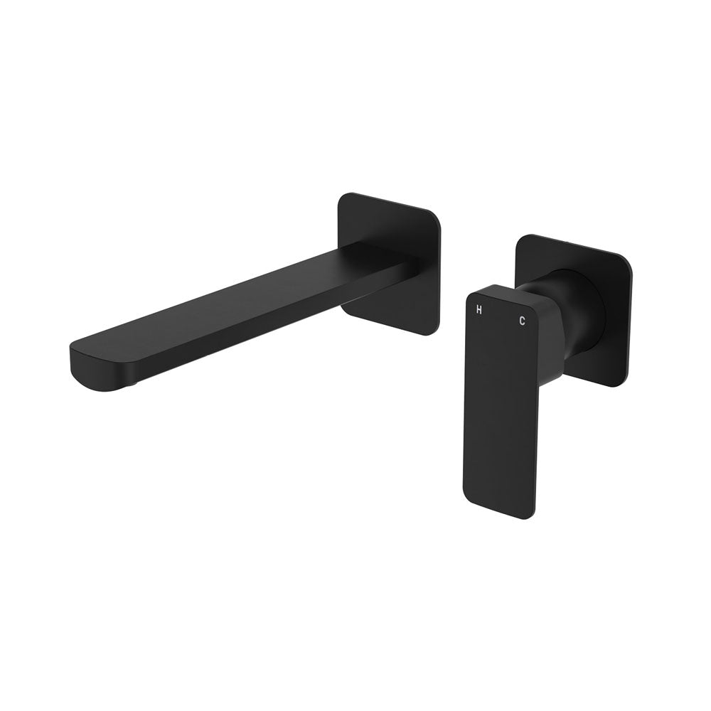 Tono Basin/Bath Wall Mixer Set, Square Plates, 200mm Outlet - Matte Black