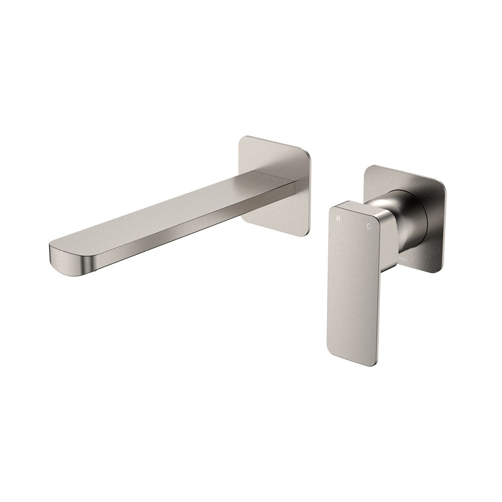Tono Basin/Bath Wall Mixer Set, Square Plates, 200mm Outlet - Brushed Nickel