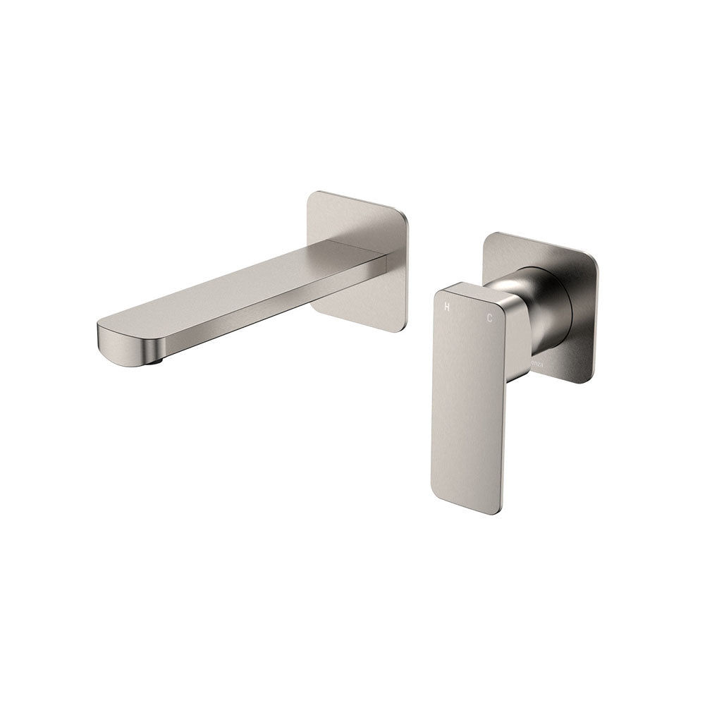 Tono Basin/Bath Wall Mixer Set, Square Plates, 160mm Outlet - Brushed Nickel