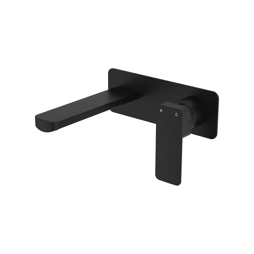 Tono Basin/Bath Wall Mixer Set, Rectangular Plate, 160mm Outlet - Matte Black