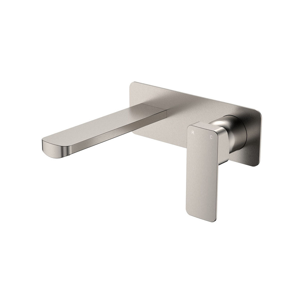 Tono Basin/Bath Wall Mixer Set, Rectangular Plate, 160mm Outlet - Brushed Nickel