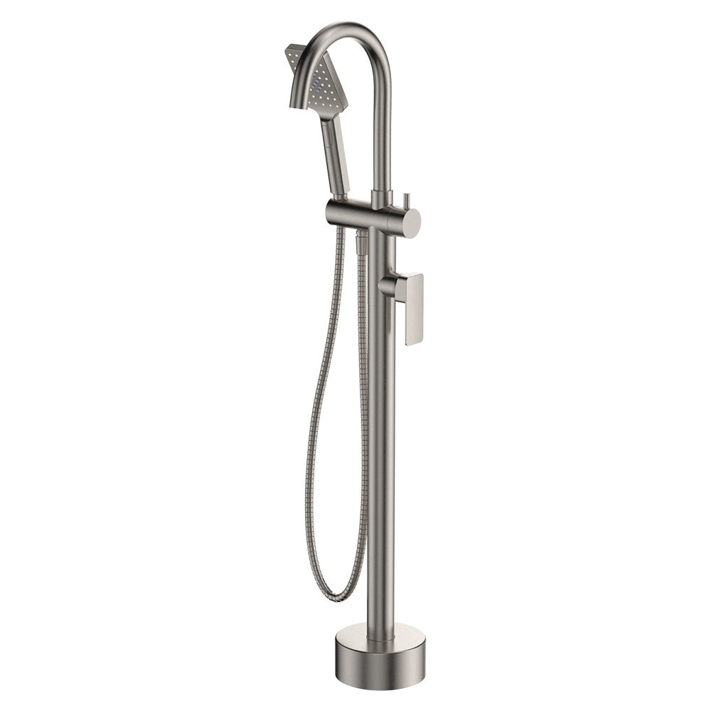 Tono Floor Mounted Bath Mixer With Hand Shower - Brushed Nickel