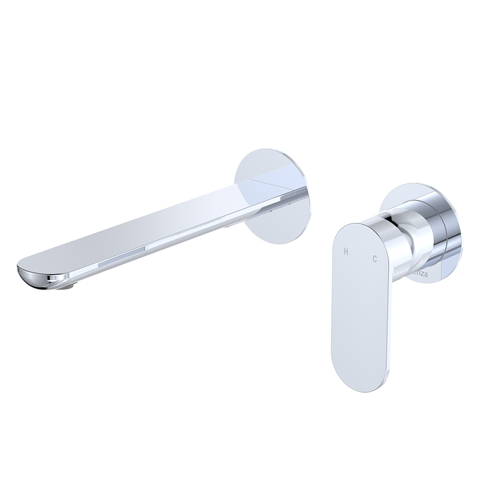 Empire Slim Basin/Bath Wall Mixer Set, Round Plates, 200mm Outlet - Chrome