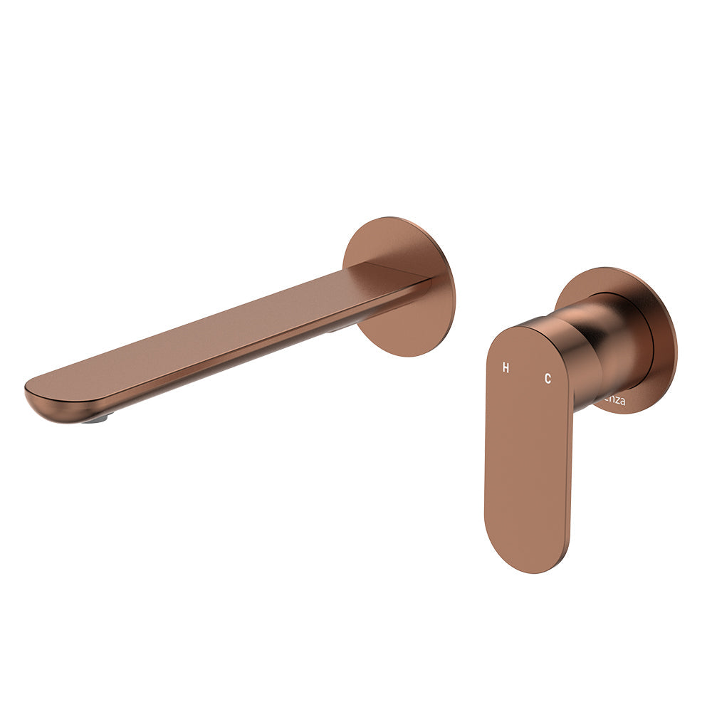 Empire Slim Basin/Bath Wall Mixer Set, Round Plates, 200mm Outlet - Brushed Copper