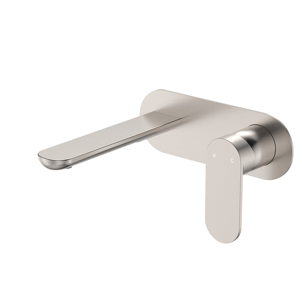 Empire Slim Basin/Bath Wall Mixer Set, Oval Plate, 160mm Outlet - Brushed Nickel