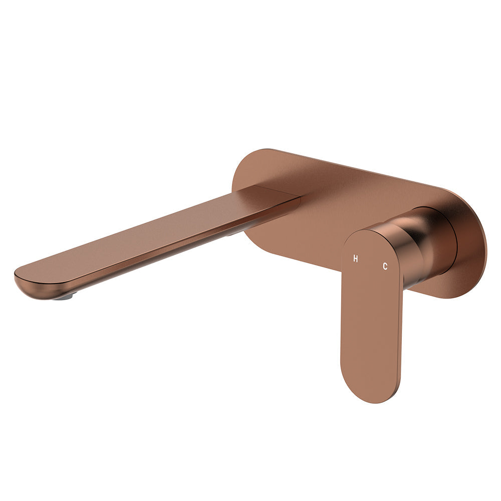 Empire Slim Basin/Bath Wall Mixer Set, Oval Plate, 200mm Outlet - Brushed Copper