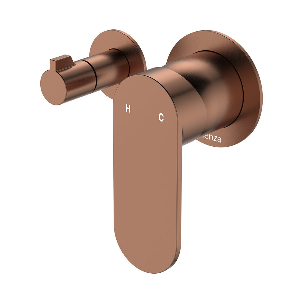 Empire Slim Wall Diverter Mixer, Small Round Plates, Horizontal - Brushed Copper