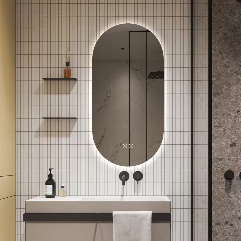 Oval LED Mirror 90cm x 45cm Frameless Backlit Defogger Dimmable