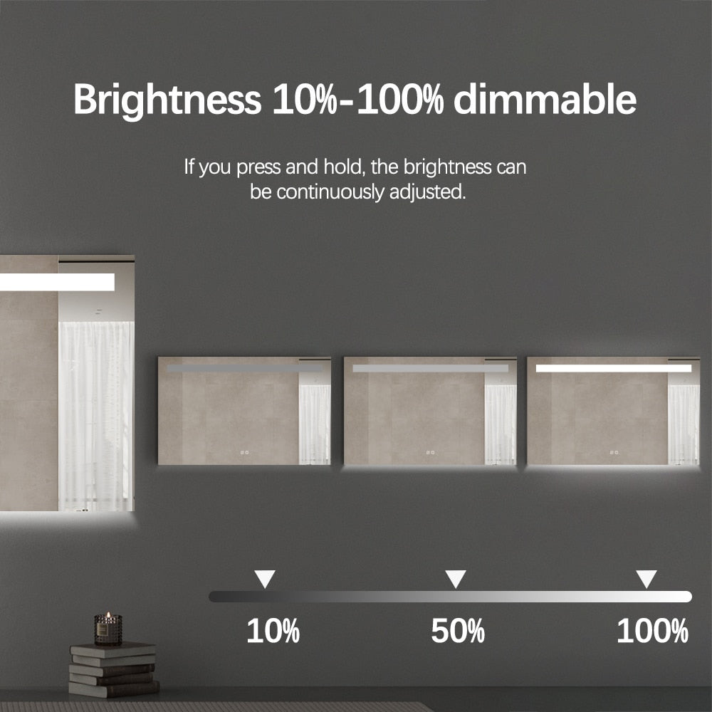 Rectangular LED Bathroom Mirror Frameless Frosted Frontlit Top Strip