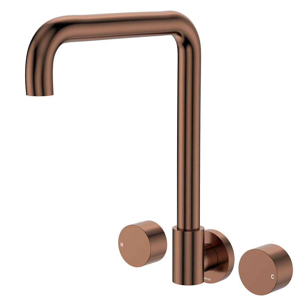 Kaya Squareline Wall Set, Round Taps - Brushed Copper