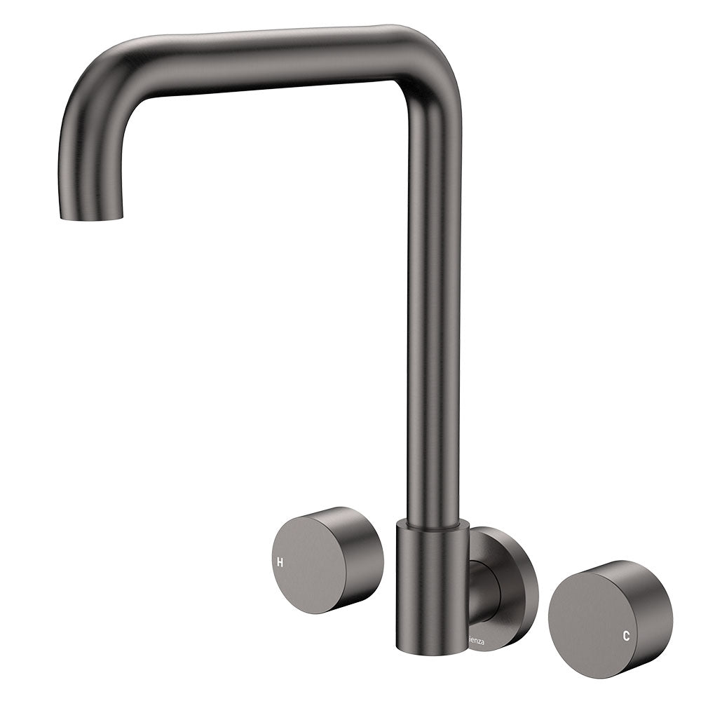 Kaya Squareline Wall Set, Round Taps - Gun Metal