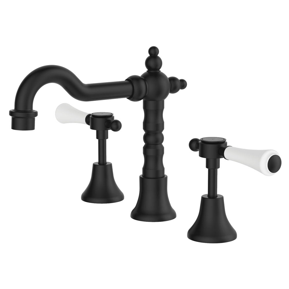 Lillian Lever Basin Set - Matte Black with Ceramic White Handle