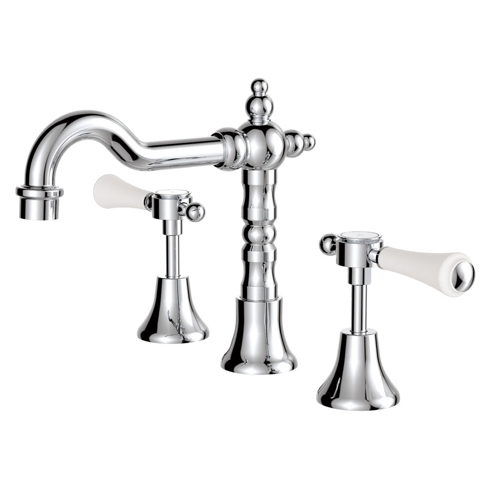 Lillian Lever Basin Set - Chrome with Ceramic White Handle