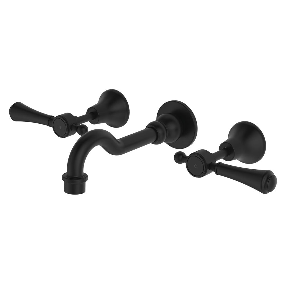 Lillian Lever Basin/Bath Wall Set - Matte Black