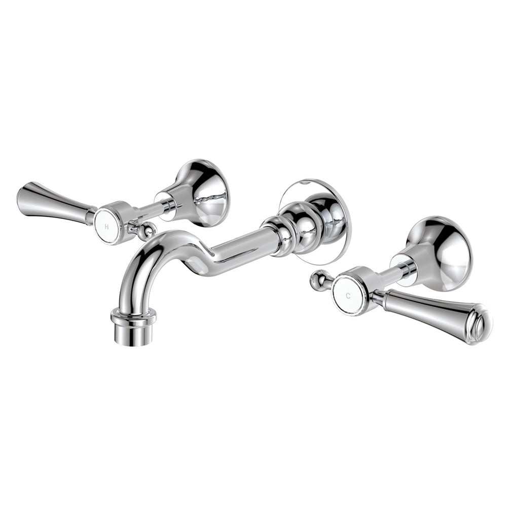 Lillian Lever Basin/Bath Wall Set - Chrome