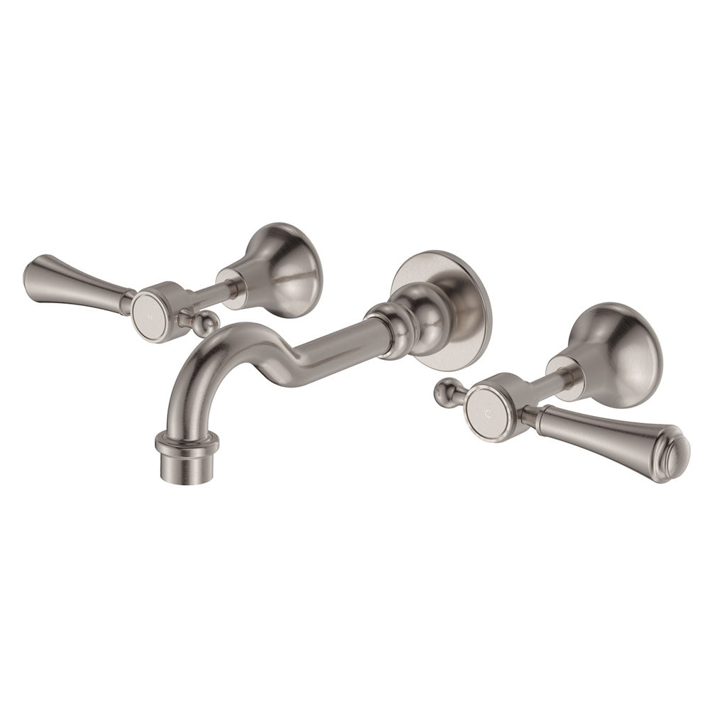 Lillian Lever Basin/Bath Wall Set - Brushed Nickel