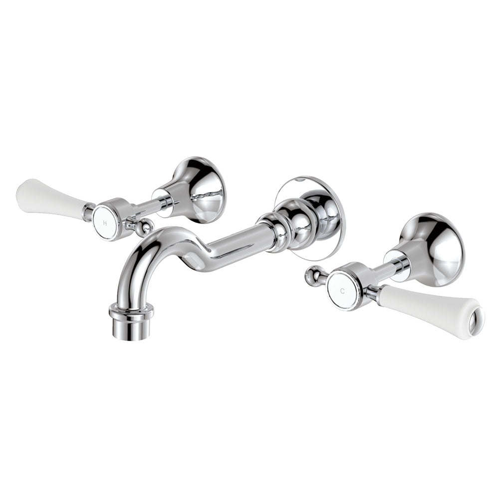 Lillian Lever Basin/Bath Wall Set. Chrome with Ceramic White Handle - Default
