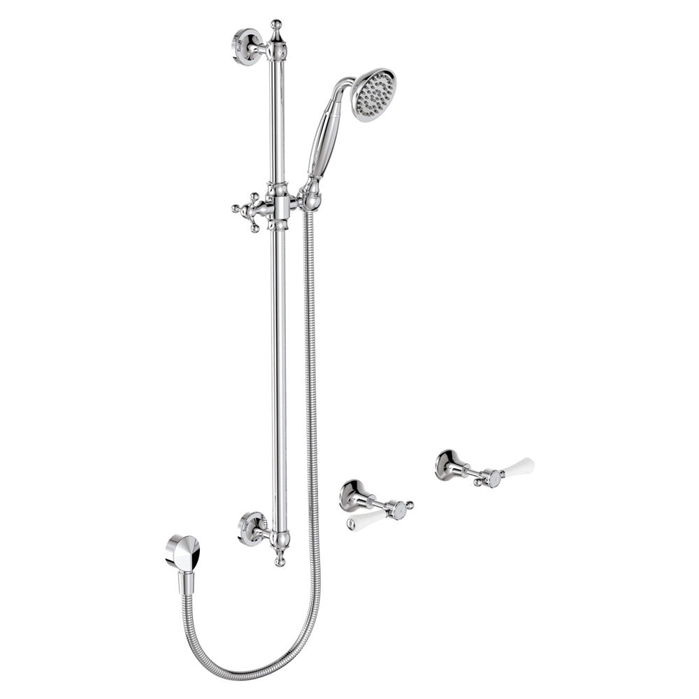 Lillian Lever Rail Shower Set - Chrome with Ceramic White Handle