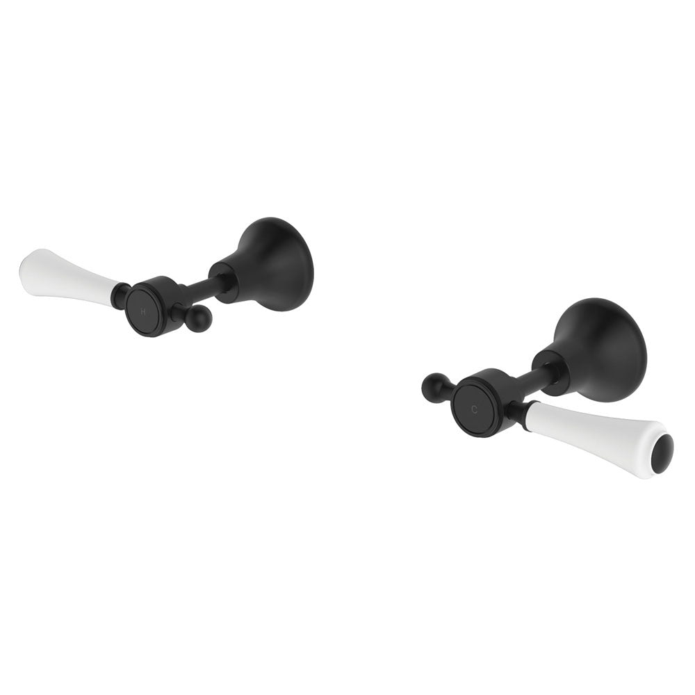 Lillian Lever Wall Top Assemblies - Matte Black with Ceramic White Handle