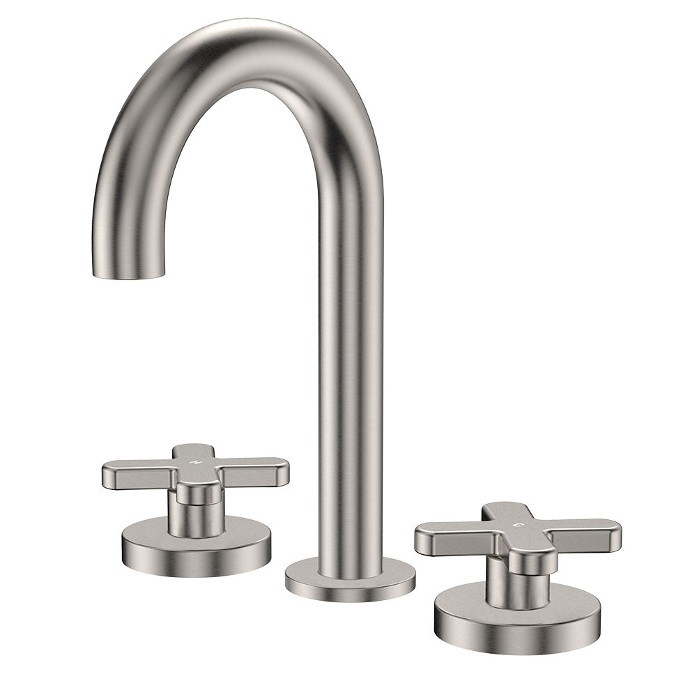 Kaya Round Hob Set, Cross Taps - Brushed Nickel