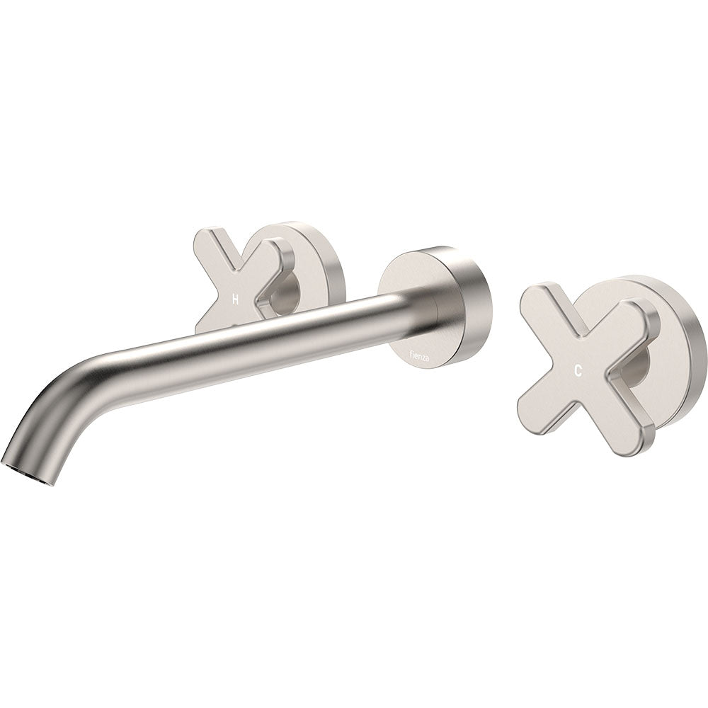 Kaya Wall Set, Cross Taps, 220mm - Brushed Nickel