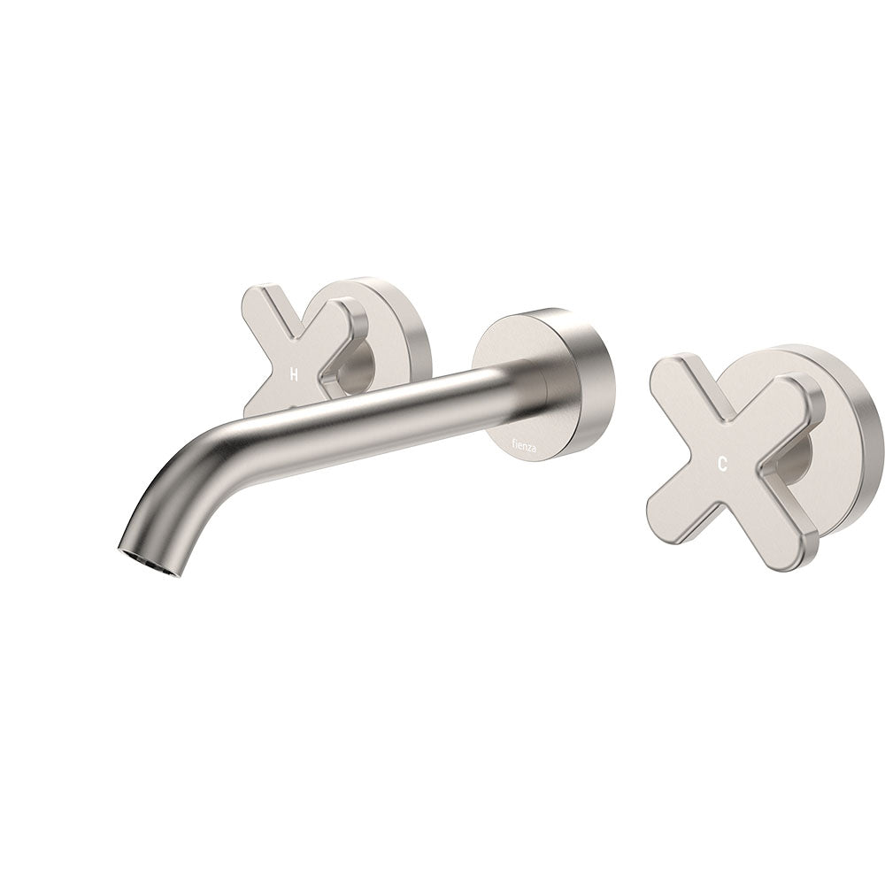 Kaya Wall Set, Cross Taps, 180mm - Brushed Nickel