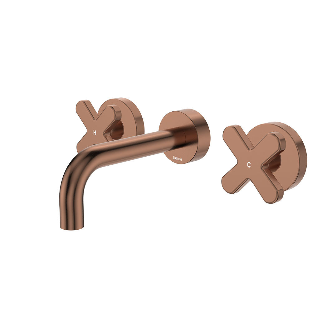 Kaya Wall Set, Cross Taps, 130mm - Brushed Copper
